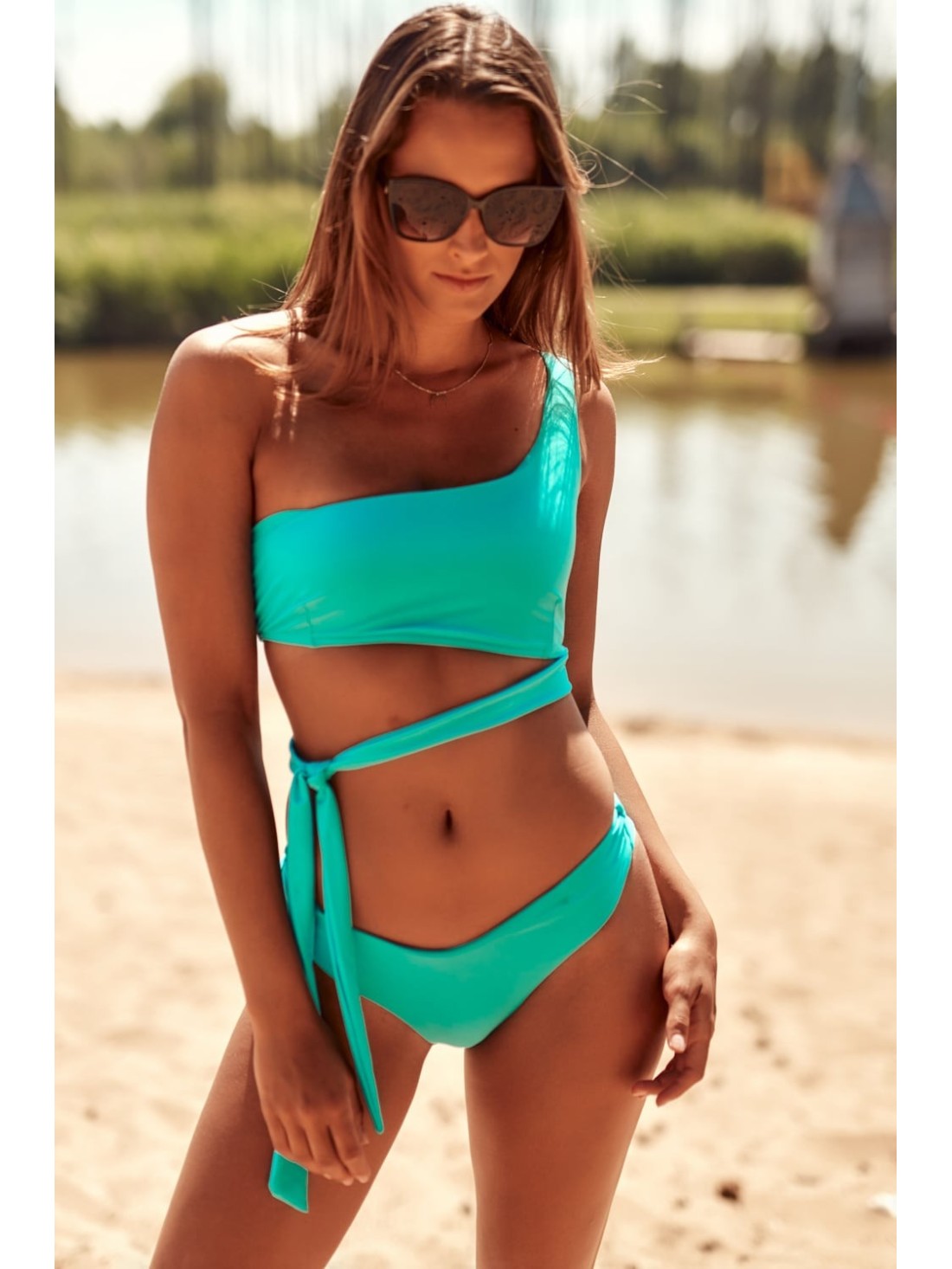 Two-piece asymmetric turquoise swimsuit K17 - Online store - Boutique